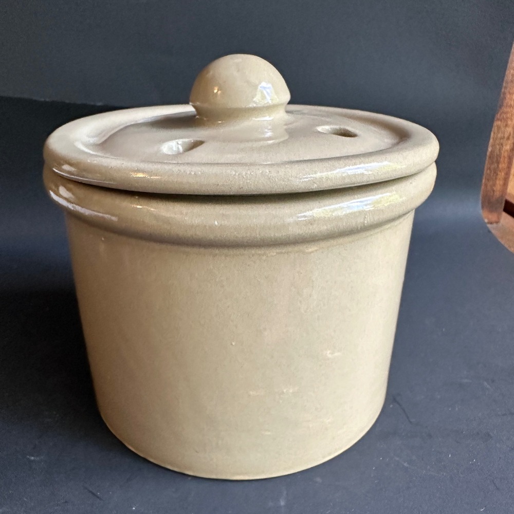 Boston Warehouse Garlic Cellar Bentson-West Design Tan Stoneware Vented Crock